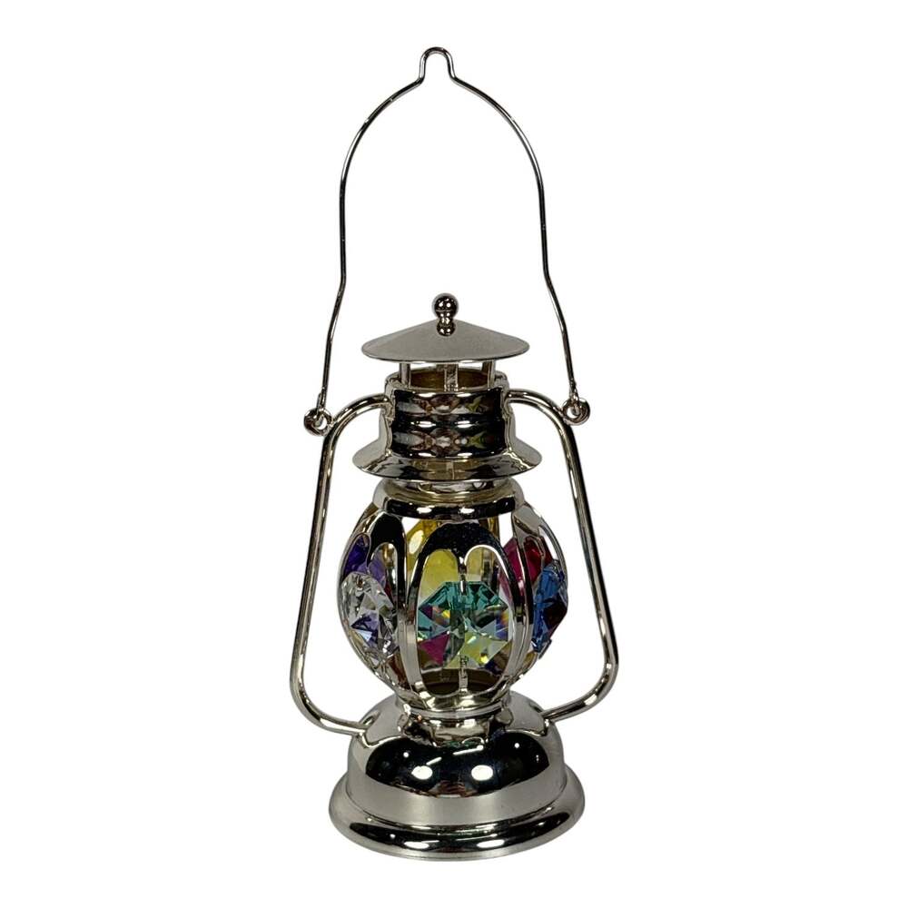 Vtg 3" Swarovski Multi Color Crystal Temptations Lantern Ornament Silver Plated